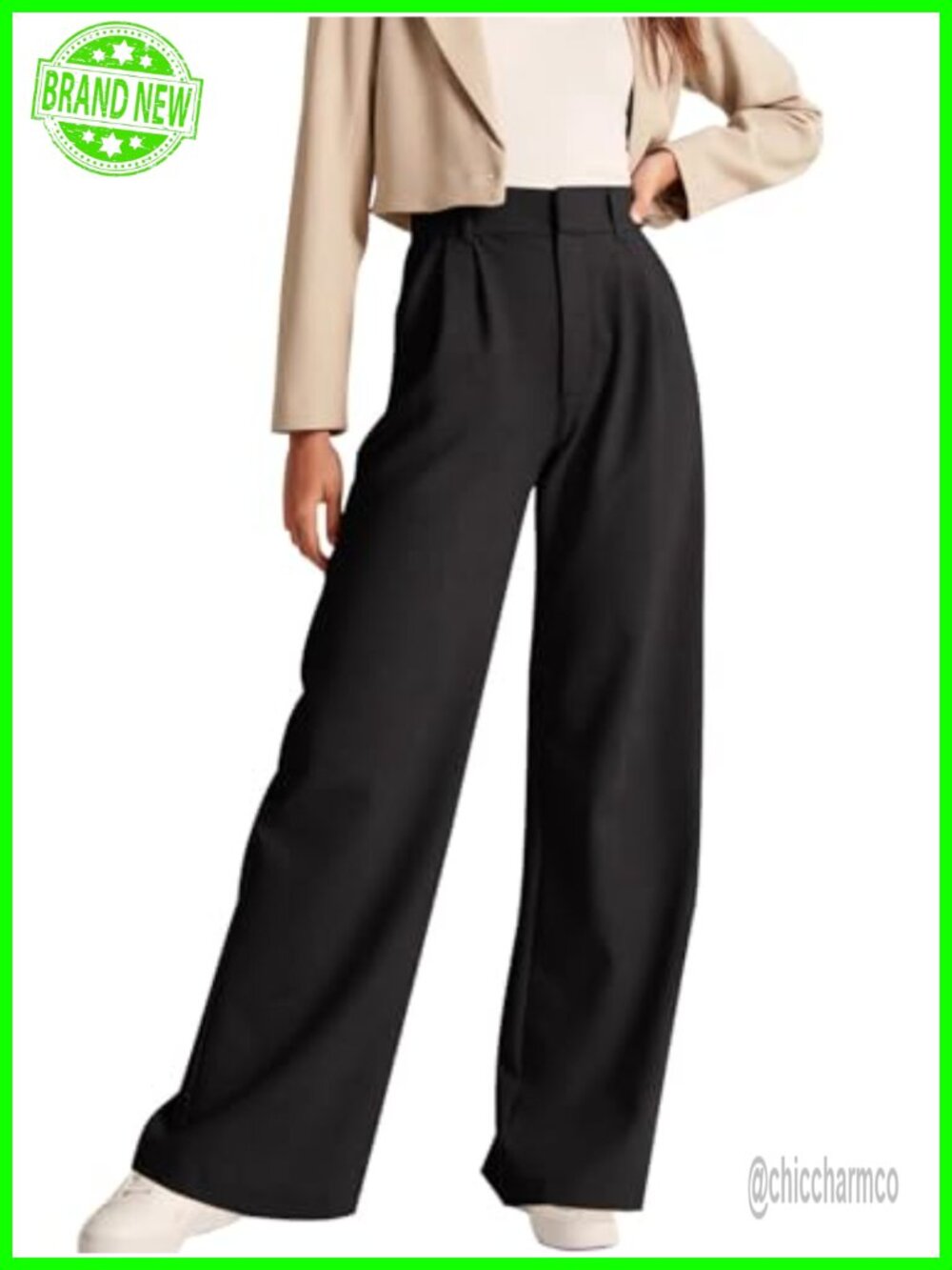 Women's High Rise Pleated Trousers Straight Leg Business Casual Work Pants